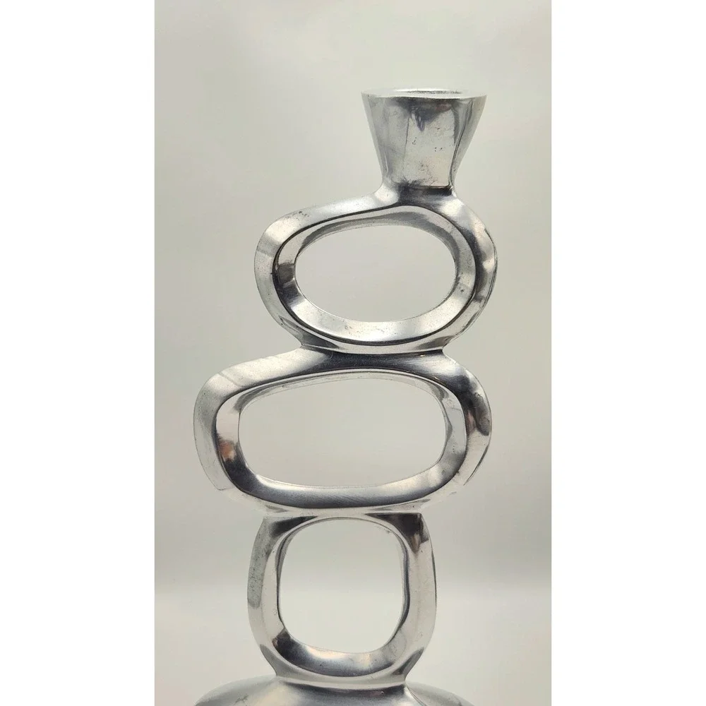 Modernist Candle Holders Brutalist Aluminum Armelent Sculptural Mid Century Pair